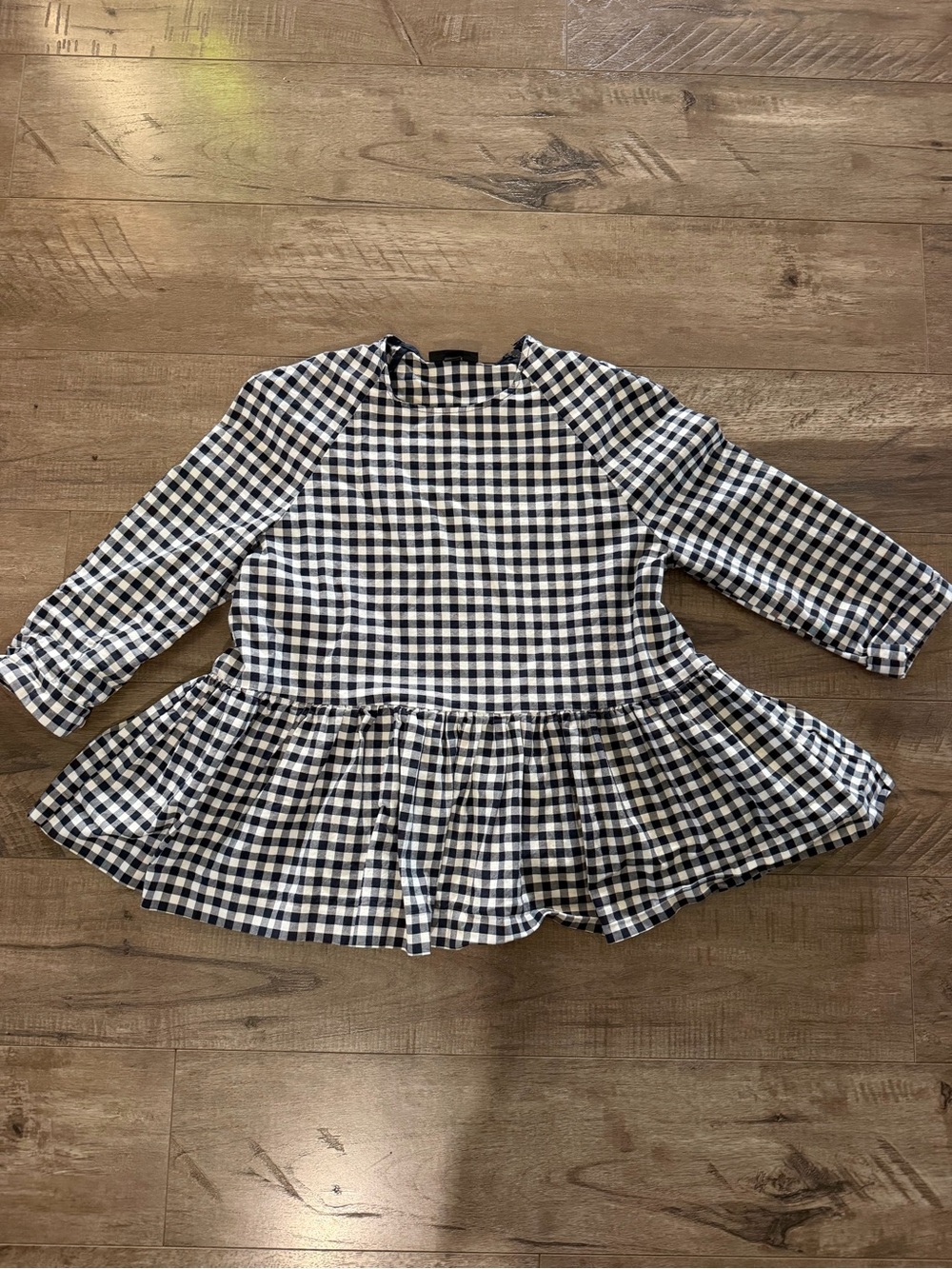 Navy and White Gingham Peplum Top